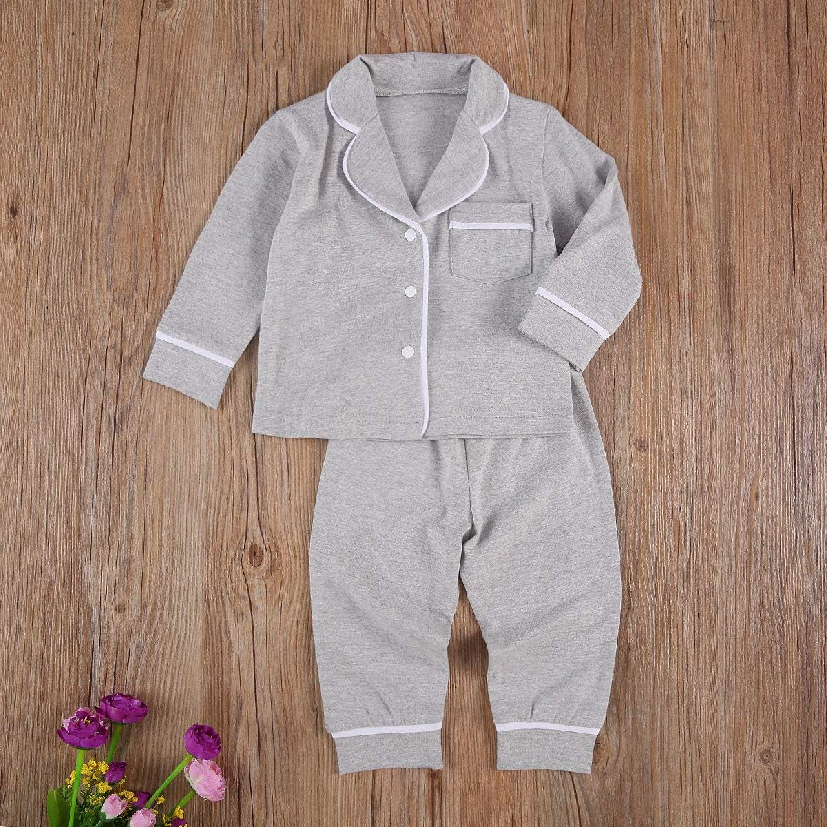 Toddler Baby Button-Down Pajamas Set, Cotton 2-Pcs-Pjs Set Shirt and Pants Sleepwear for Unisex Kids