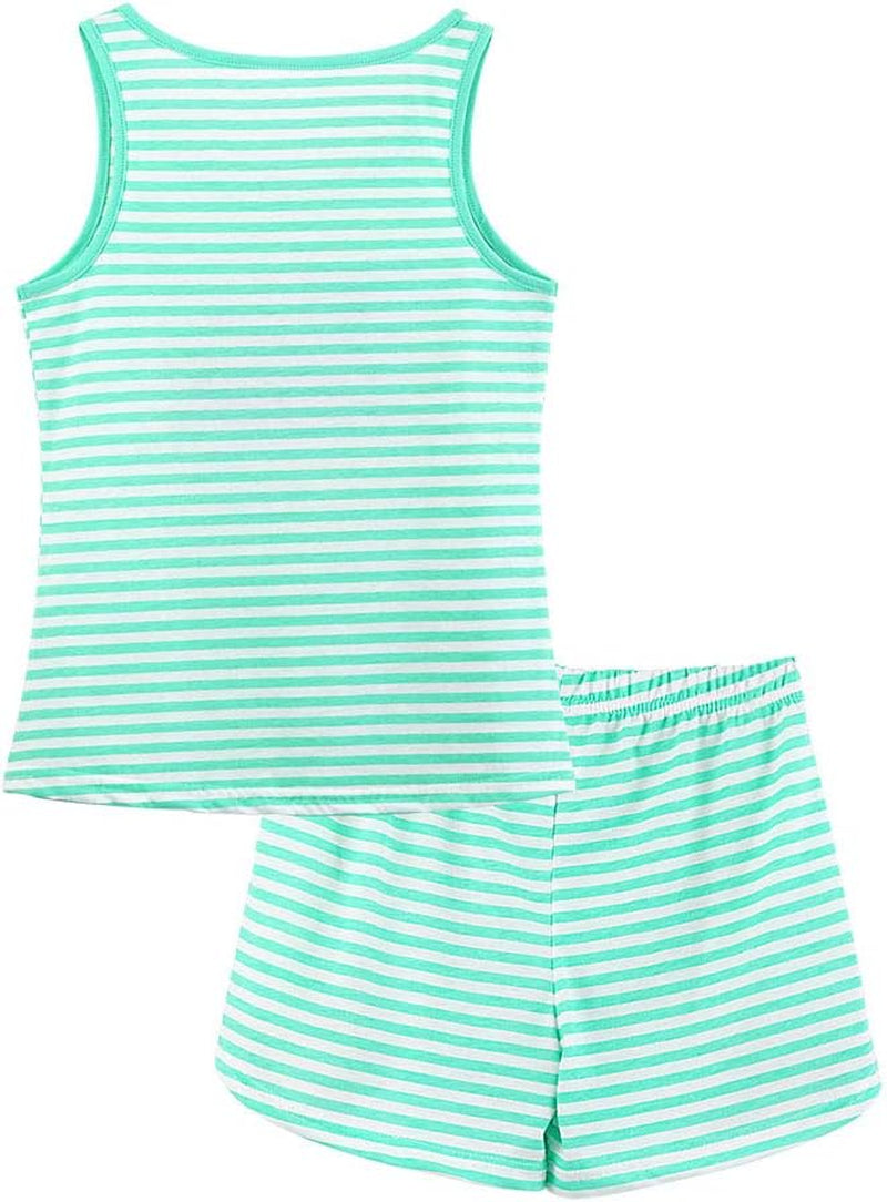 Girls Tank Top Pajamas – Size 6 8 10 12 14 16 18 Summer Shorts Stripe PJS Set Big Kids Clothes for Tween/Teens