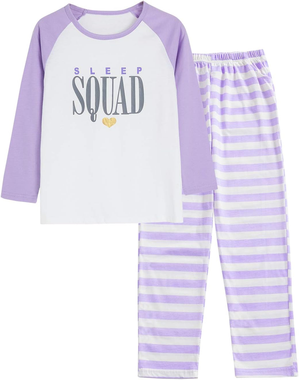 Pajamas for Girls Size 6-16 Pants & Long Sleeve Jammies Glitter Heart & Stripe Tween/Teens Fall Cloths Set