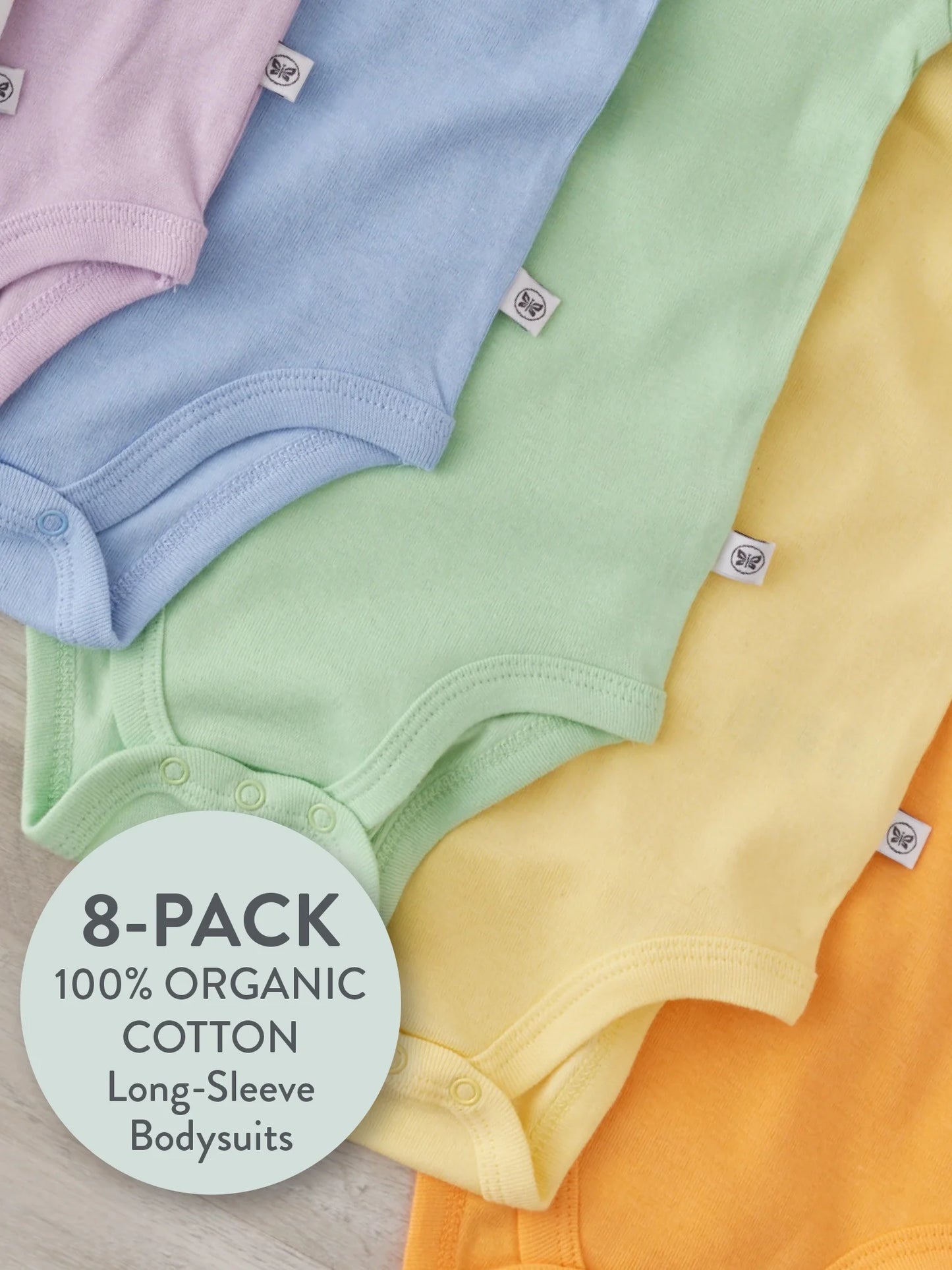 Baby Boy or Girl Gender Neutral Organic Cotton Long Sleeve Bodysuits, 8 Pack (Newborn-24 Months)