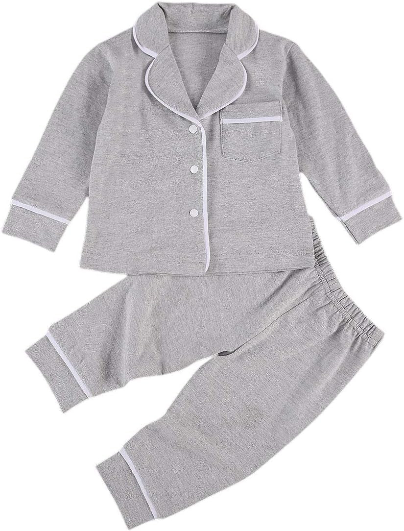 Toddler Baby Button-Down Pajamas Set, Cotton 2-Pcs-Pjs Set Shirt and Pants Sleepwear for Unisex Kids