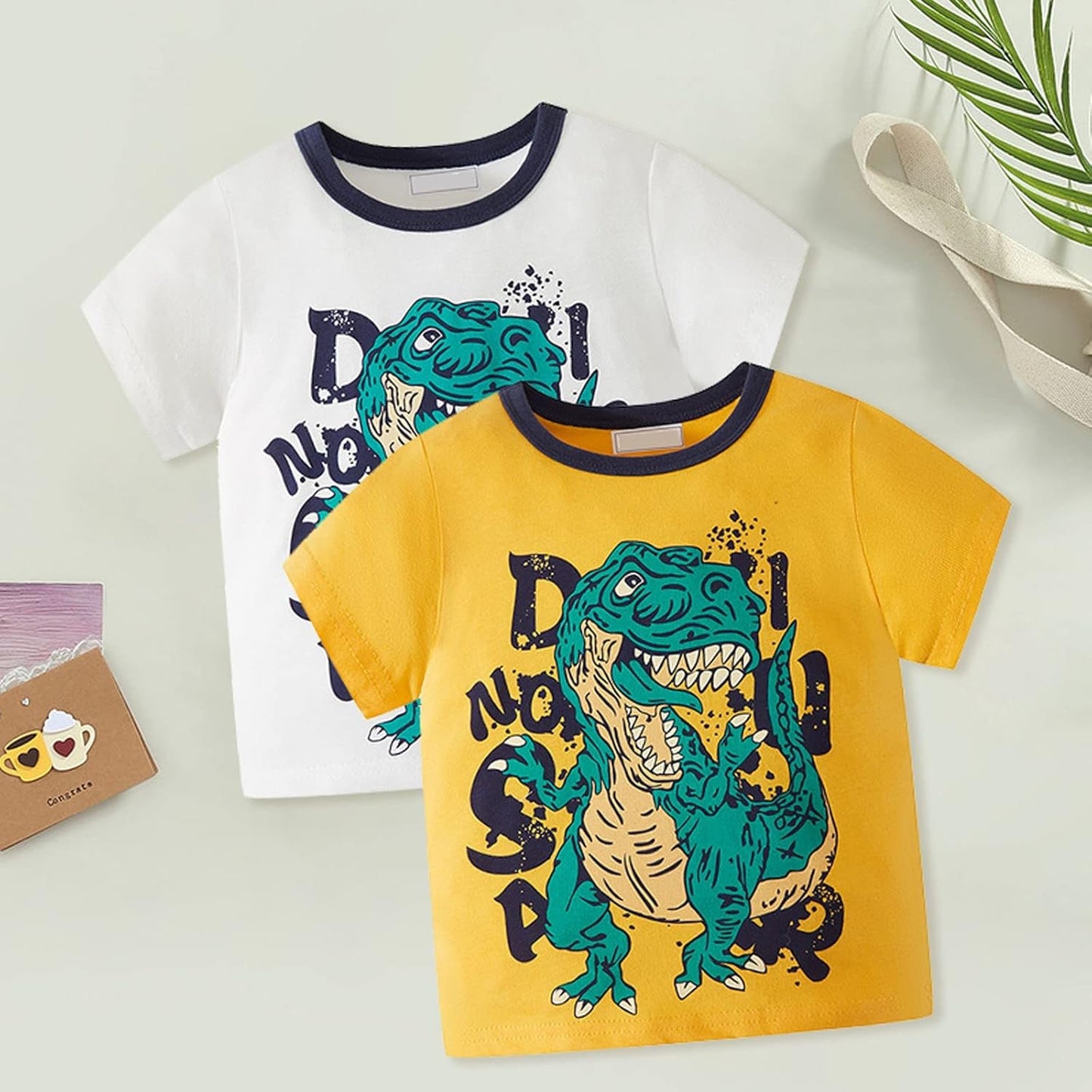 Cute Kids Clothes Set for Toddler Kids Baby Boys Summer Cartoon Cool Dinosaur Short Sleeve Crewneck (White, 9-10 Years)