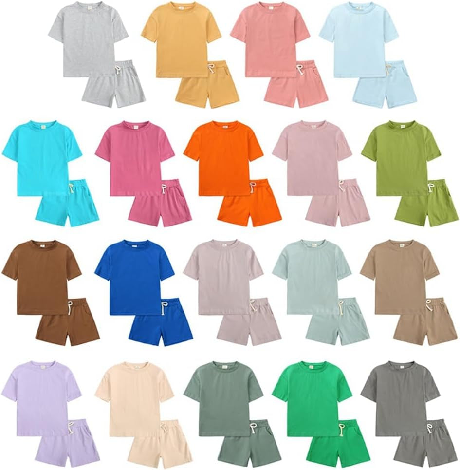 Kids Toddle 2 Pcs Top Short Sets Summer Outftis Girl Boy Casual Sports Tracksuit Solid T Shirt Short Clothes Sets