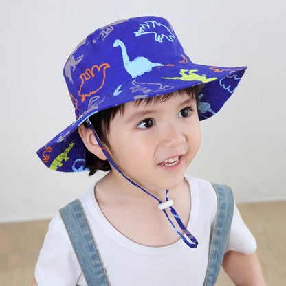 UPF 50+ Sun Protection Sun Hats Wide Brim Beach Bucket Hats for Baby Boys Girls Cute Toddler Hats Navy Dinosaur S