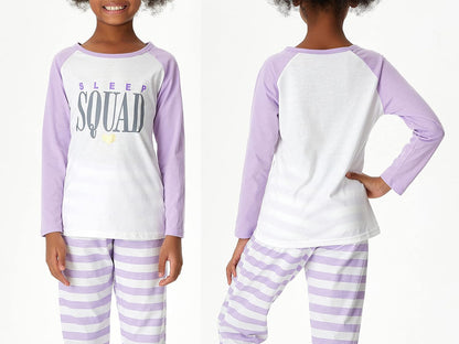 Pajamas for Girls Size 6-16 Pants & Long Sleeve Jammies Glitter Heart & Stripe Tween/Teens Fall Cloths Set