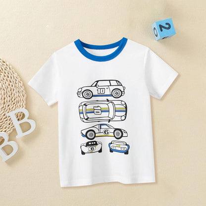 Cute Children Clothes Set for Toddler Boys' Short Sleeve Tees Cotton Casual Racing Car Graphic (Blue, 9-10 Years)