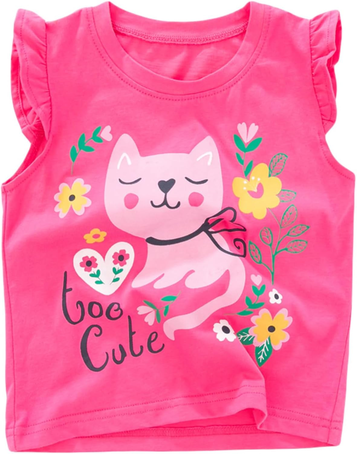 Girls' Tees Ruffle Short Sleeve T-Shirt Cotton Casual Graphic Summer Crewneck Tunic Tops