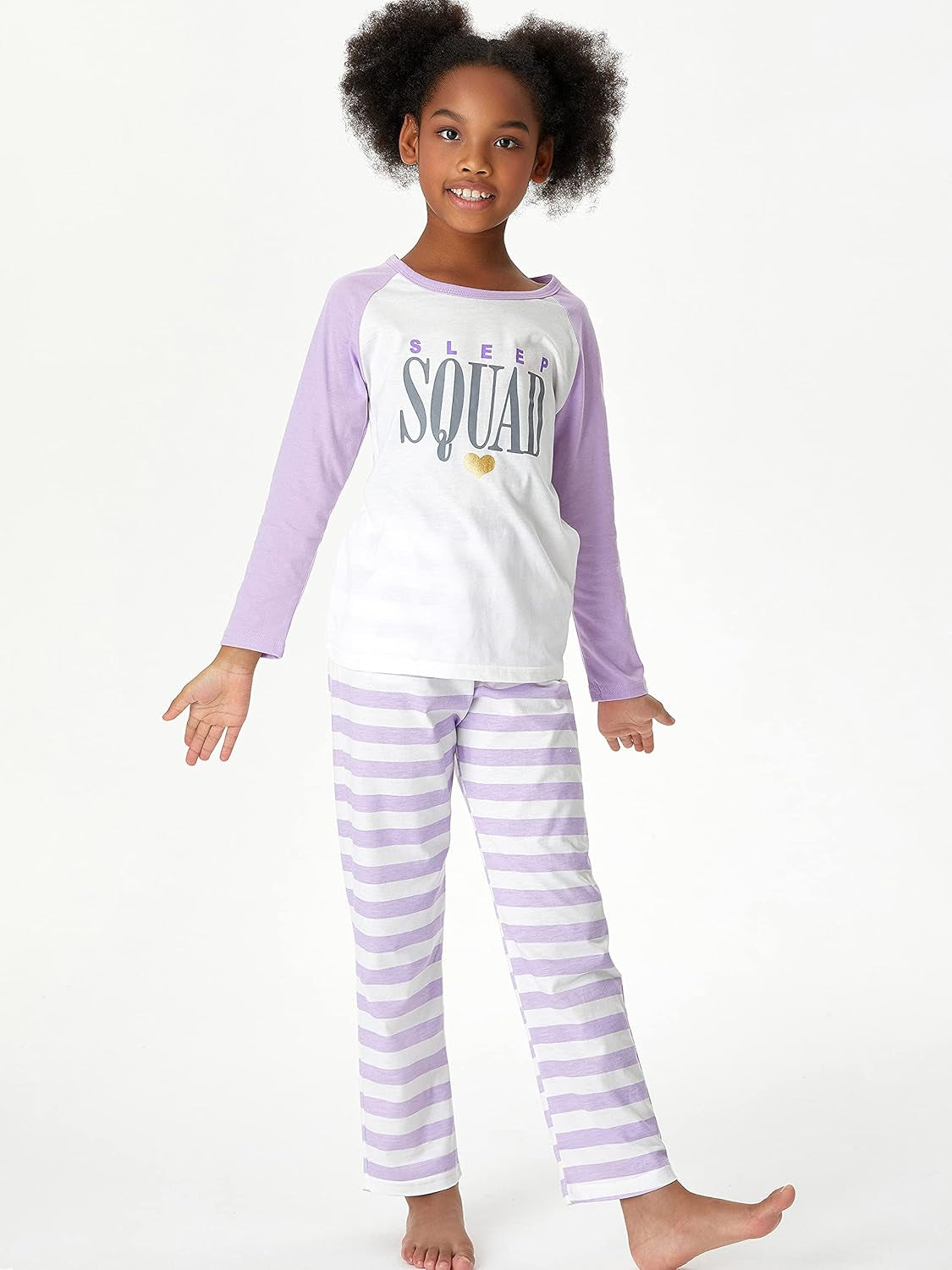Pajamas for Girls Size 6-16 Pants & Long Sleeve Jammies Glitter Heart & Stripe Tween/Teens Fall Cloths Set