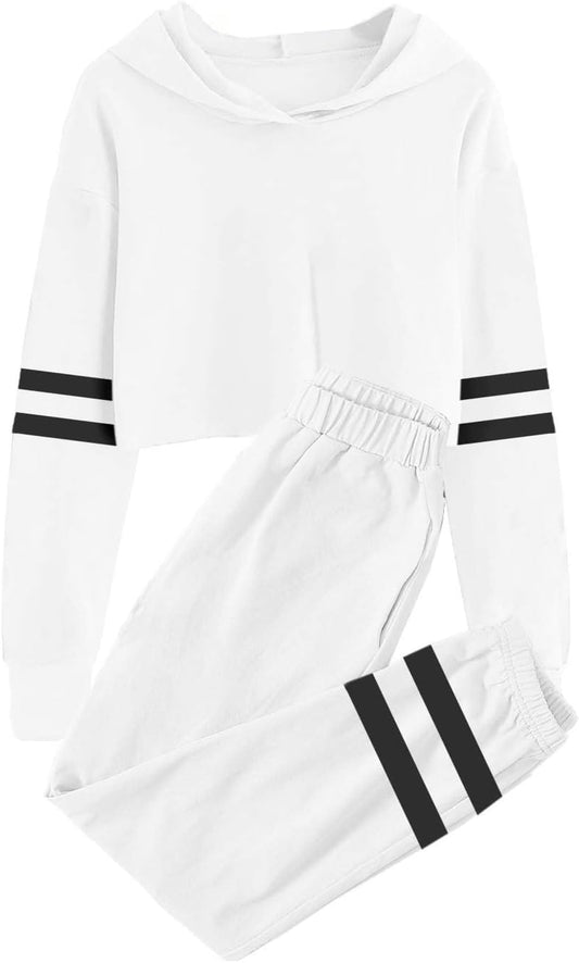 Kids 2 Piece Outfits Girls Crop Tops Hoodies Long Sleeve Fashion Sweatshirts and Sweatpants