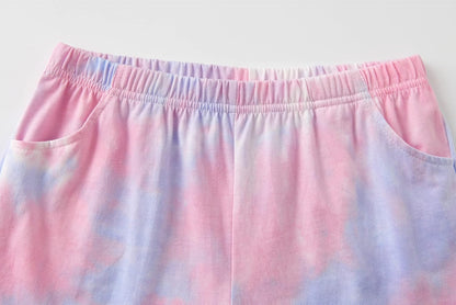 Tie Dye Pajamas for Girls - 100% Cotton Glitter Butterfly Cat Summer Short Sleeve PJ Set Tween Clothes Size 4T - 18