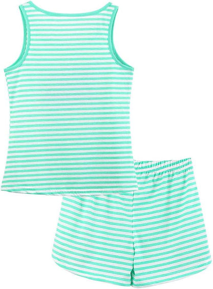 Girls Tank Top Pajamas – Size 6 8 10 12 14 16 18 Summer Shorts Stripe PJS Set Big Kids Clothes for Tween/Teens