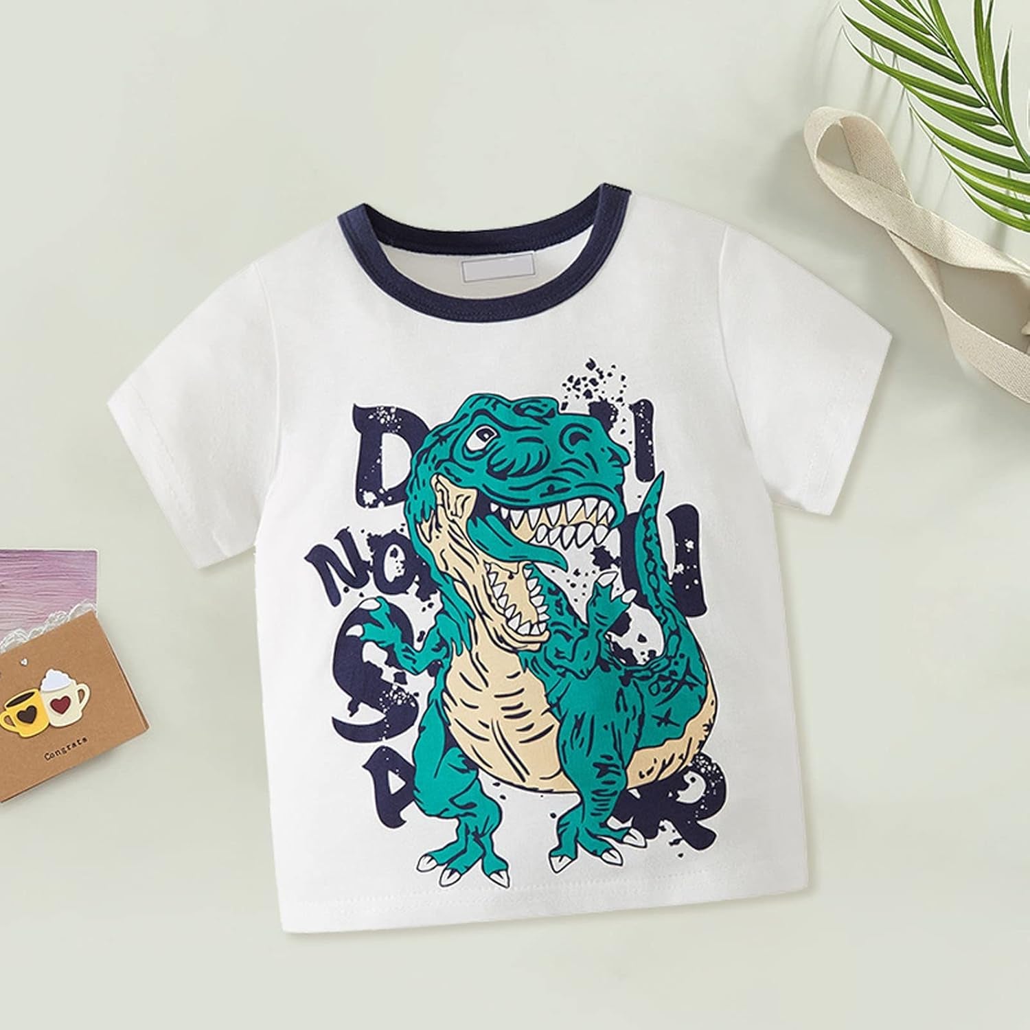 Cute Kids Clothes Set for Toddler Kids Baby Boys Summer Cartoon Cool Dinosaur Short Sleeve Crewneck (White, 9-10 Years)