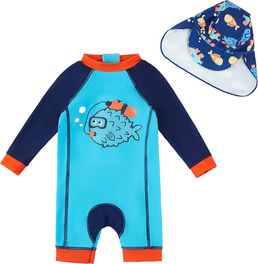 Baby/Toddler Swimsuit Sunsuit UPF 50+ Infant One Piece Bathing Suit with Sun Hat