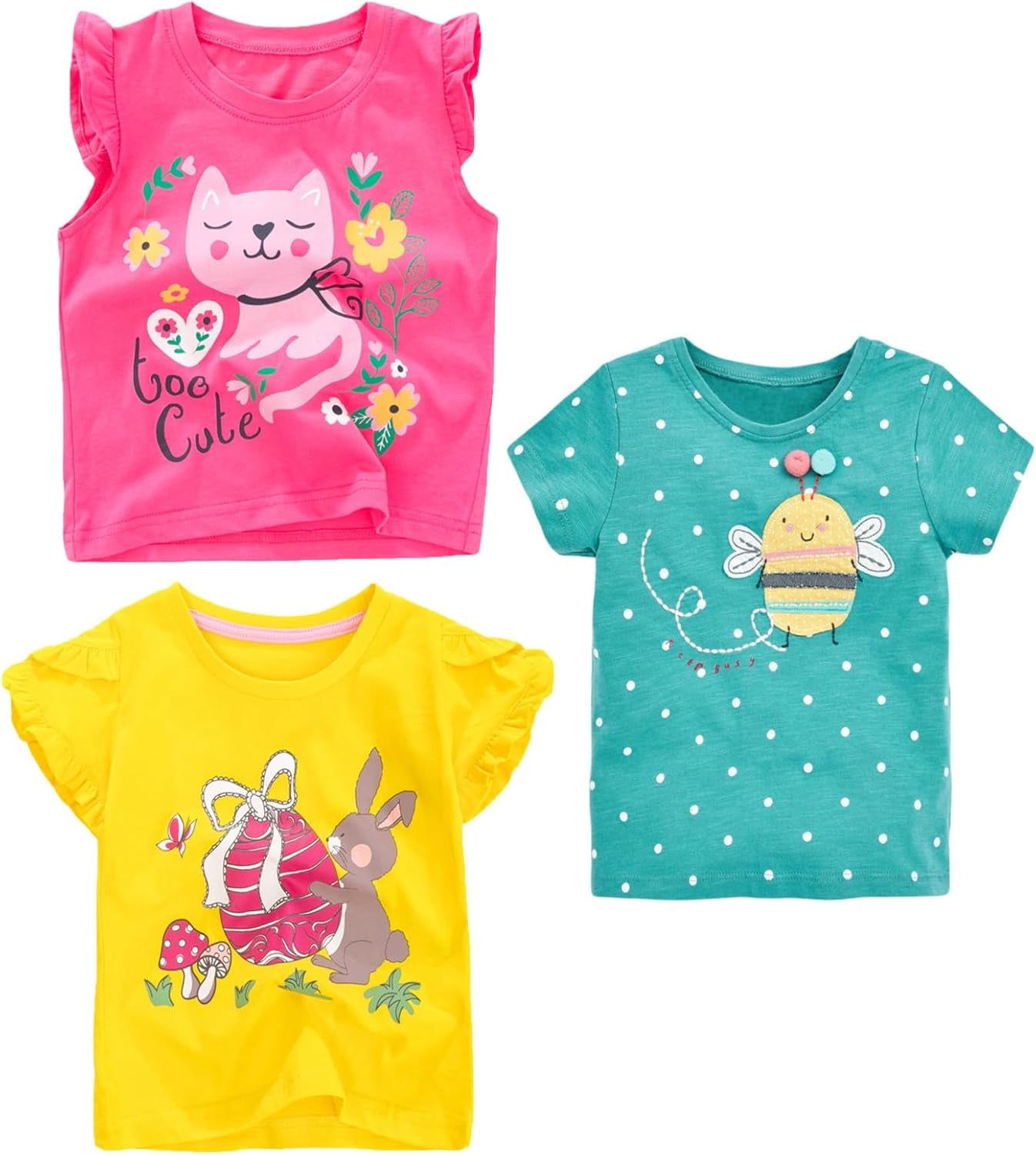 Girls' Tees Ruffle Short Sleeve T-Shirt Cotton Casual Graphic Summer Crewneck Tunic Tops