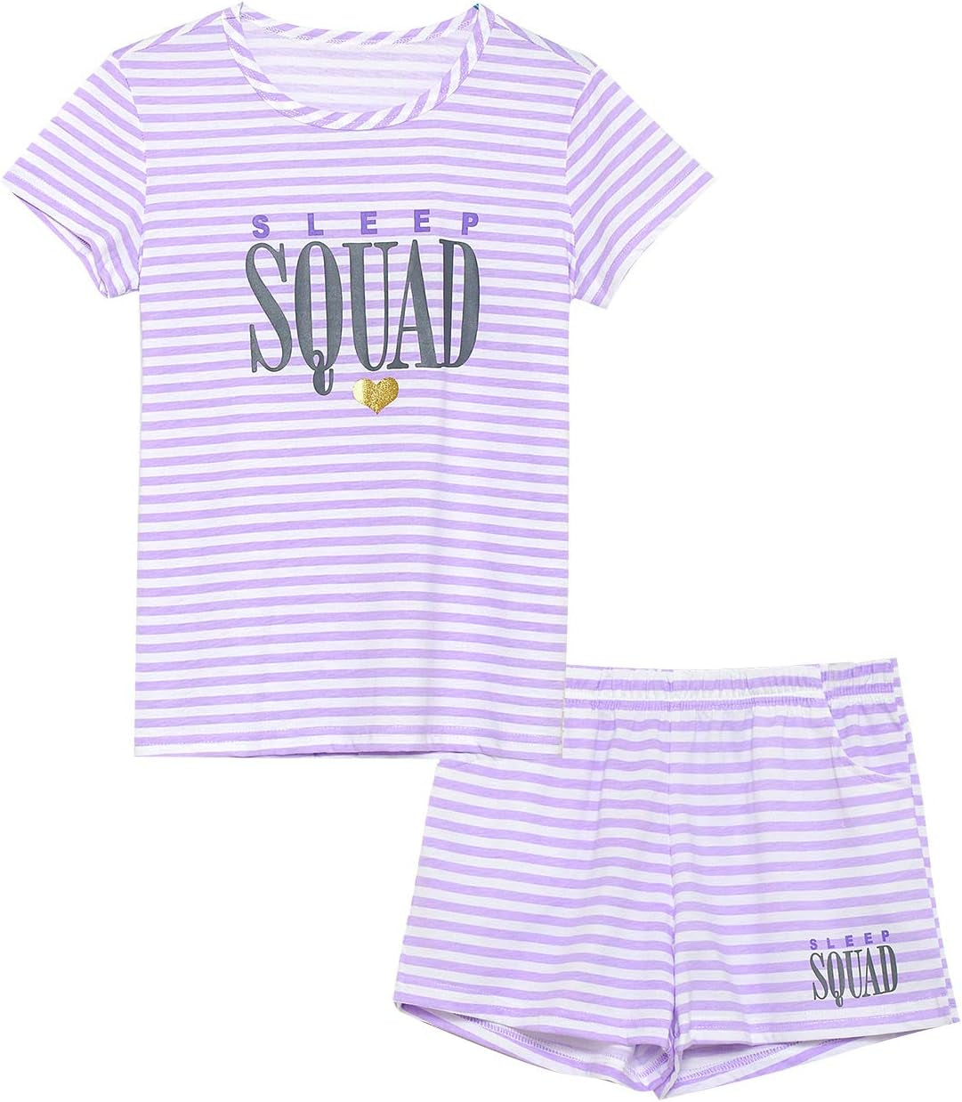 Summer Pajamas for Girls – Stripe & Glittering Heart PJS Pal Cute Jammies Set Big Kids Size 4T-18