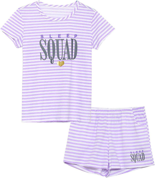 Summer Pajamas for Girls – Stripe & Glittering Heart PJS Pal Cute Jammies Set Big Kids Size 4T-18