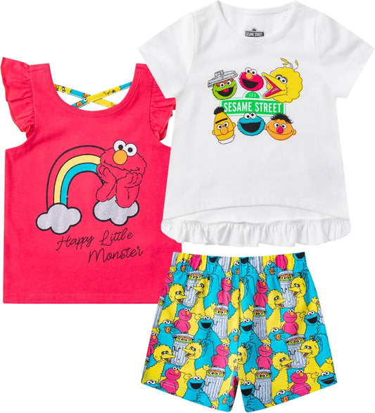 Elmo or Cookie Monster Girls’ T-Shirt, Tank Top and Short Set for Infant and Toddler
