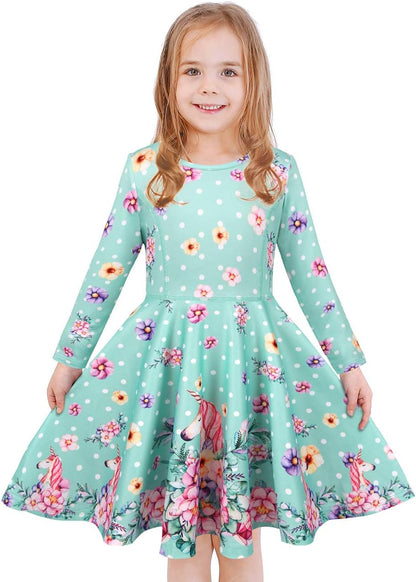 Girls Dress Sleeveless Long Sleeve Kids Toddler Little Big Girl Unicorn Mermaid Casual Dresses