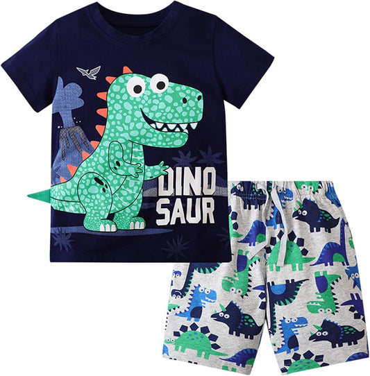 2023 Toddler Kids Boys Summer Short Sleeve Dinosaur T Shirts Tops Shorts Outfits Clothes Set 2 to 7 (2-Black, 4-5 Years)