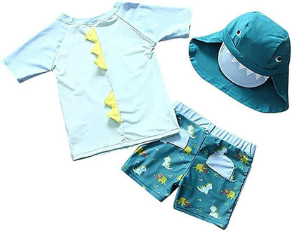 Baby Toddler Boys 3-Pieces Swimsuit Sets Blue Shark Bathing Suit Rash Guards Sunsuit Swimwear with Hat UPF 50+ FBA