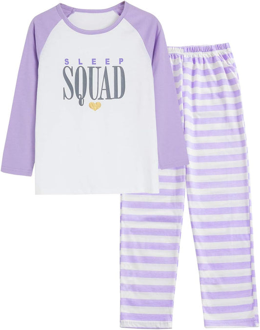 Pajamas for Girls Size 6-16 Pants & Long Sleeve Jammies Glitter Heart & Stripe Tween/Teens Fall Cloths Set