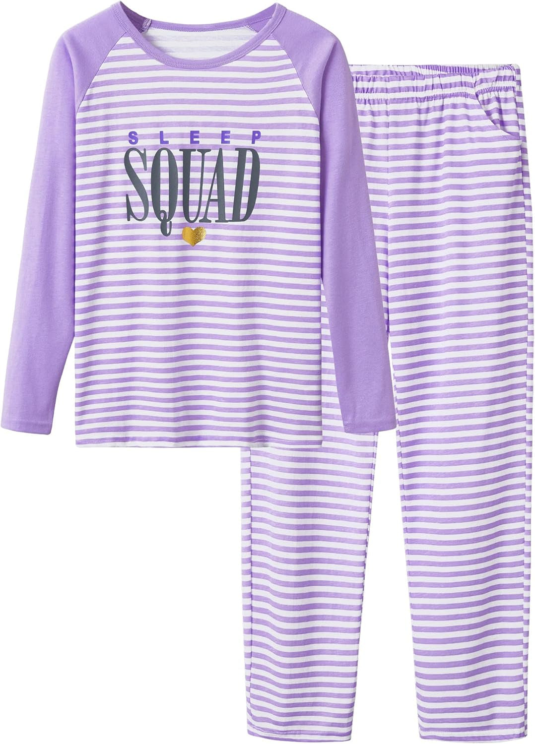 Pajamas for Girls Size 6-16 Pants & Long Sleeve Jammies Glitter Heart & Stripe Tween/Teens Fall Cloths Set