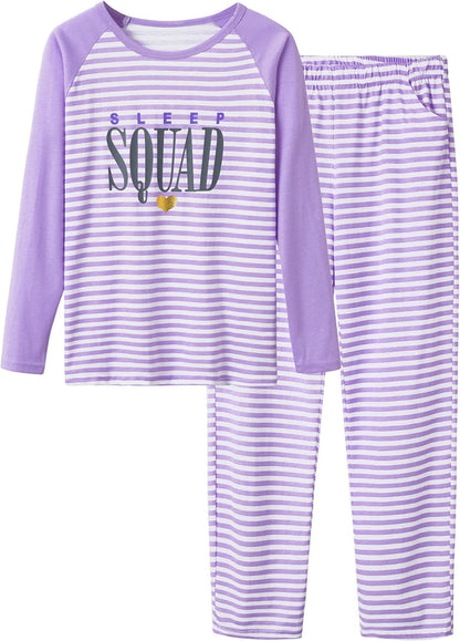 Pajamas for Girls Size 6-16 Pants & Long Sleeve Jammies Glitter Heart & Stripe Tween/Teens Fall Cloths Set