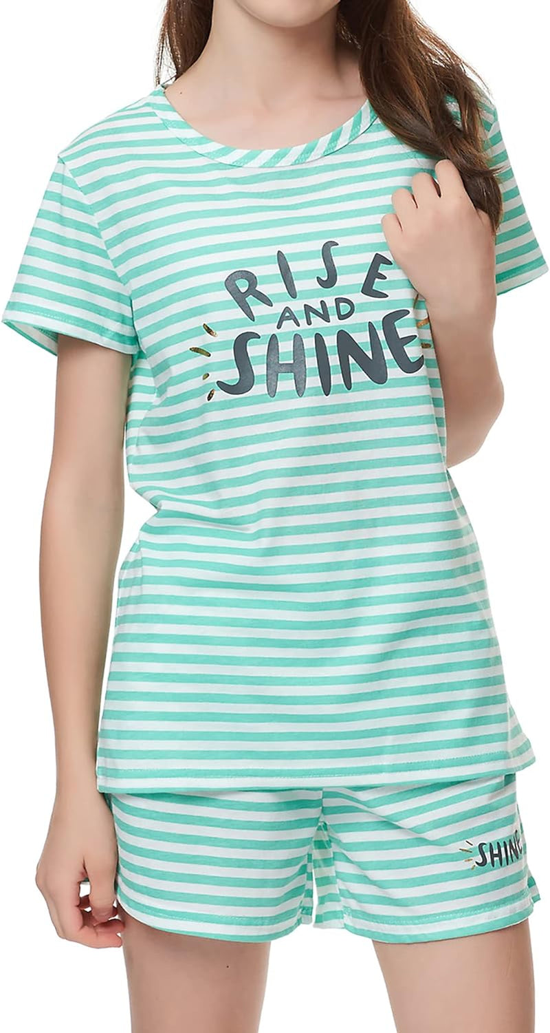 Summer Pajamas for Girls – Stripe & Glittering Heart PJS Pal Cute Jammies Set Big Kids Size 4T-18