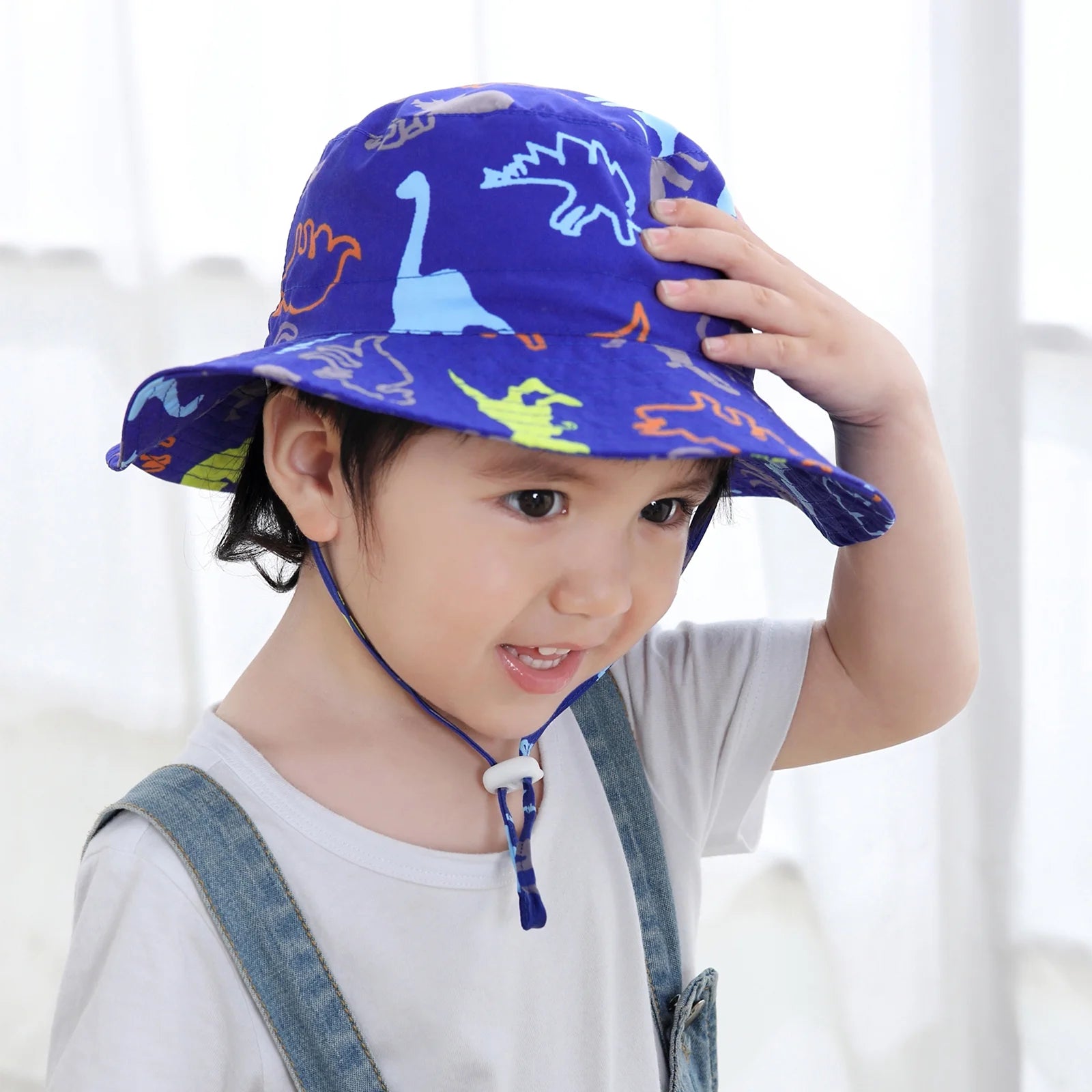 UPF 50+ Sun Protection Sun Hats Wide Brim Beach Bucket Hats for Baby Boys Girls Cute Toddler Hats Navy Dinosaur S