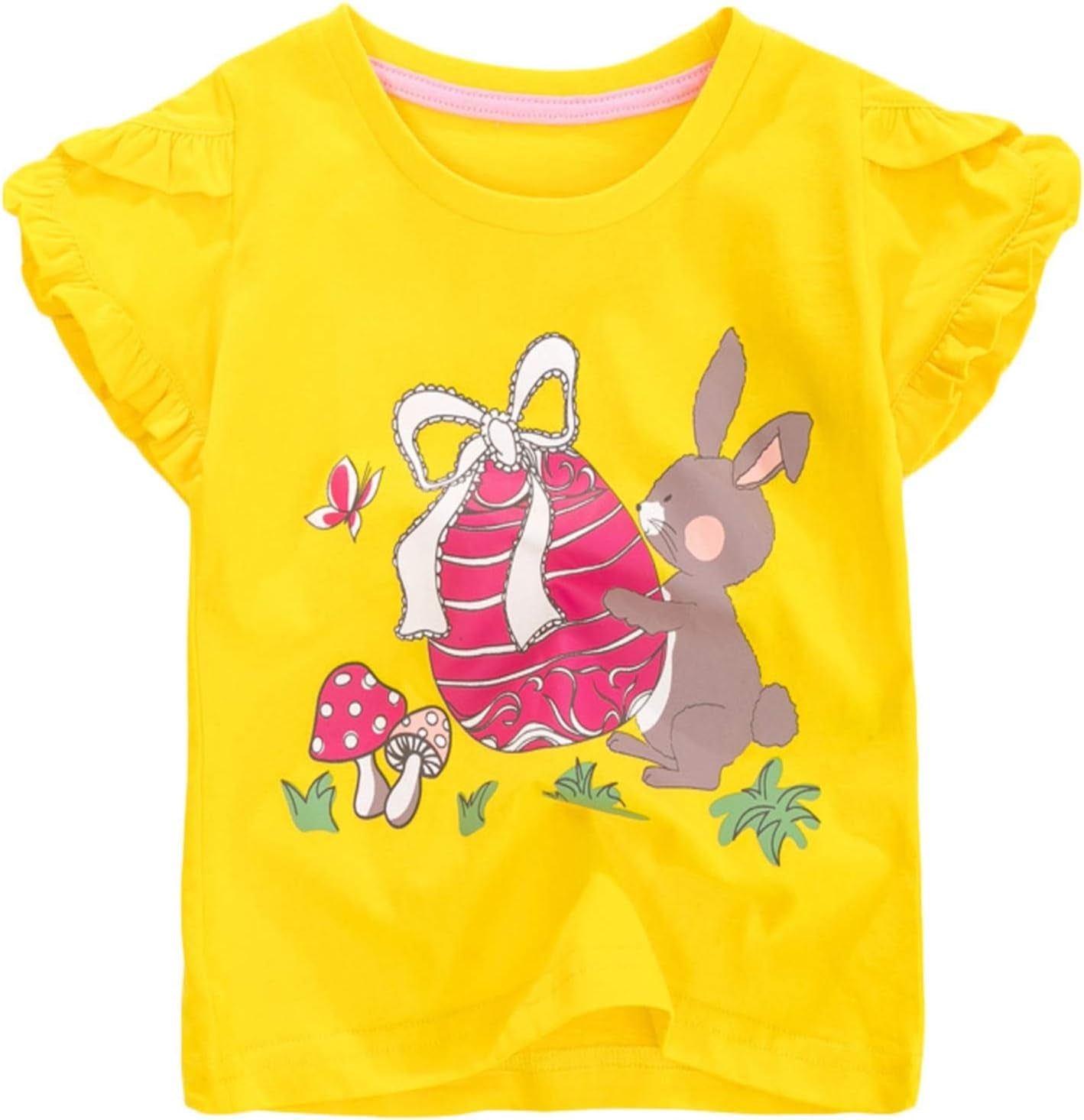 Girls' Tees Ruffle Short Sleeve T-Shirt Cotton Casual Graphic Summer Crewneck Tunic Tops
