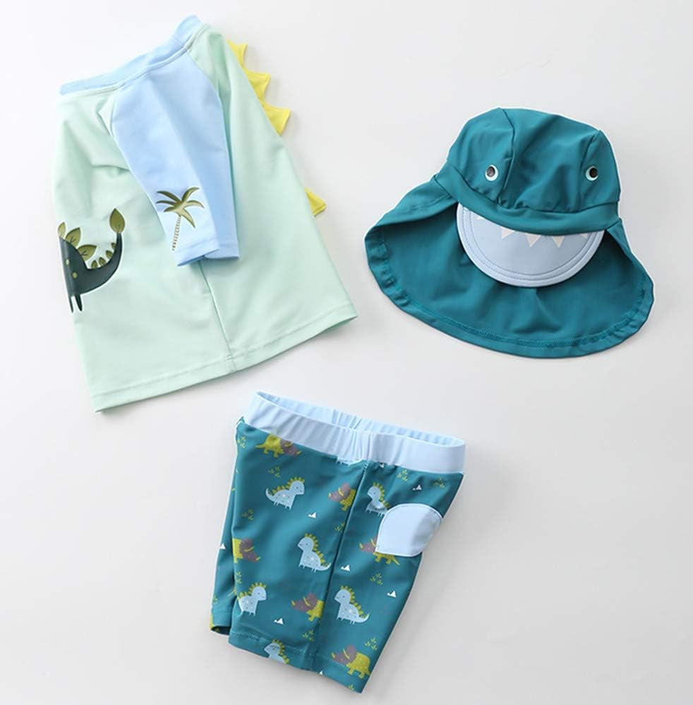Baby Toddler Boys 3-Pieces Swimsuit Sets Blue Shark Bathing Suit Rash Guards Sunsuit Swimwear with Hat UPF 50+ FBA