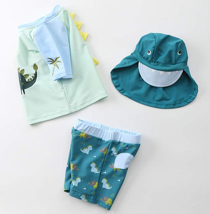 Baby Toddler Boys 3-Pieces Swimsuit Sets Blue Shark Bathing Suit Rash Guards Sunsuit Swimwear with Hat UPF 50+ FBA