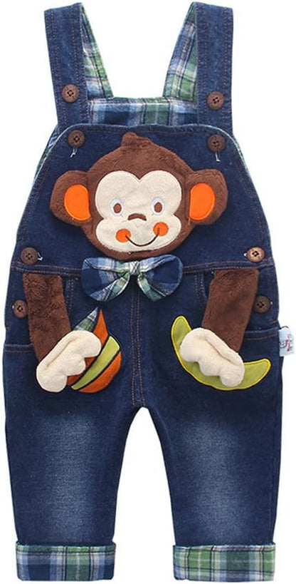 Baby Boy Girl Jean Overalls,Toddler Denim 3D Monkey Dungarees Pants