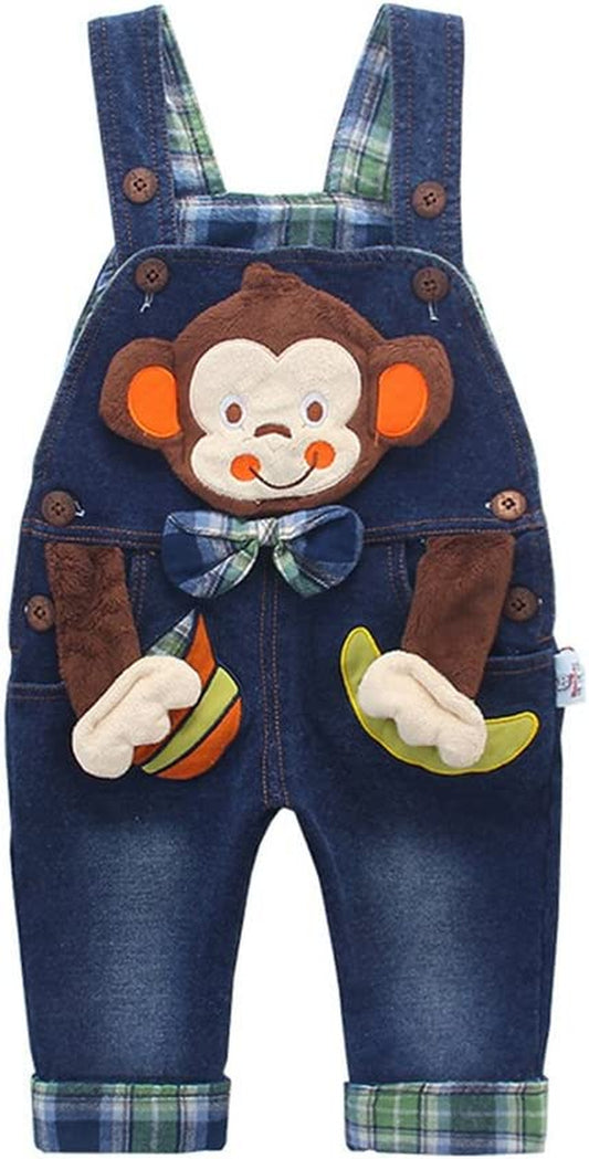 Baby Boy Girl Jean Overalls,Toddler Denim 3D Monkey Dungarees Pants
