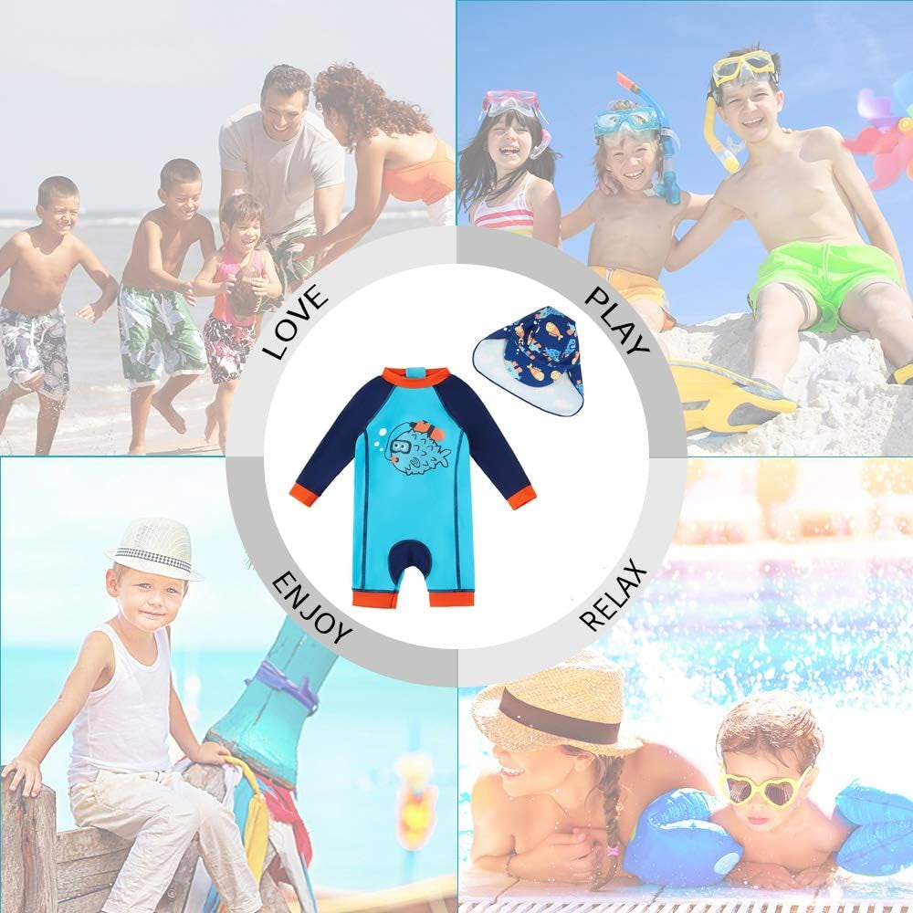 Baby/Toddler Swimsuit Sunsuit UPF 50+ Infant One Piece Bathing Suit with Sun Hat