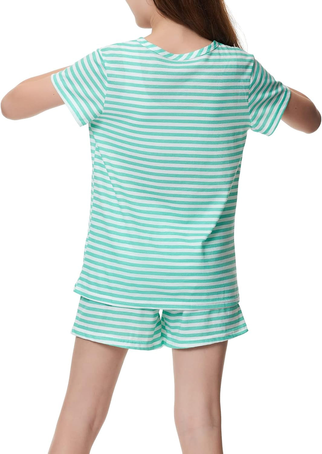 Summer Pajamas for Girls – Stripe & Glittering Heart PJS Pal Cute Jammies Set Big Kids Size 4T-18