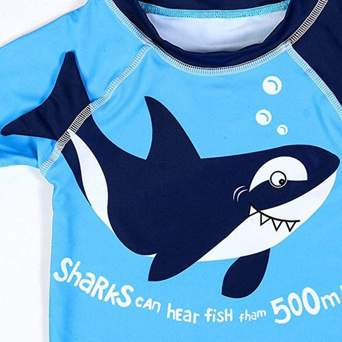 Baby Toddler Boys 3-Pieces Swimsuit Sets Blue Shark Bathing Suit Rash Guards Sunsuit Swimwear with Hat UPF 50+ FBA
