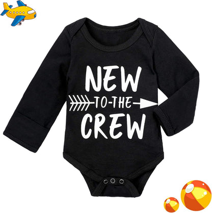 Newborn Baby Boy Clothes New to the Crew Letter Print Romper+ Pants+Hat 3PCS Outfit