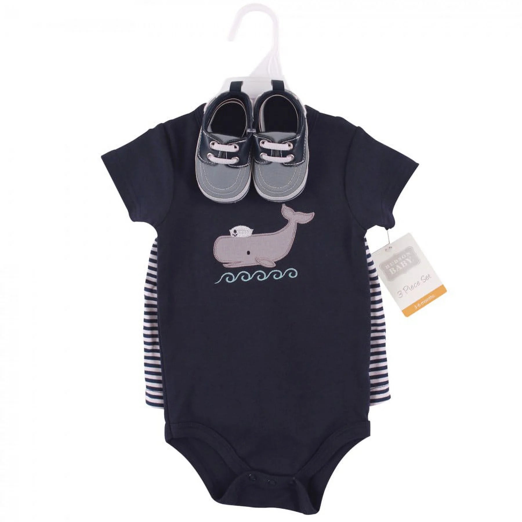 Infant Boy Cotton Bodysuit, Shorts and Shoe 3Pc Set, Sailor Whale, 0-3 Months