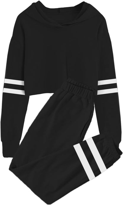 Kids 2 Piece Outfits Girls Crop Tops Hoodies Long Sleeve Fashion Sweatshirts and Sweatpants