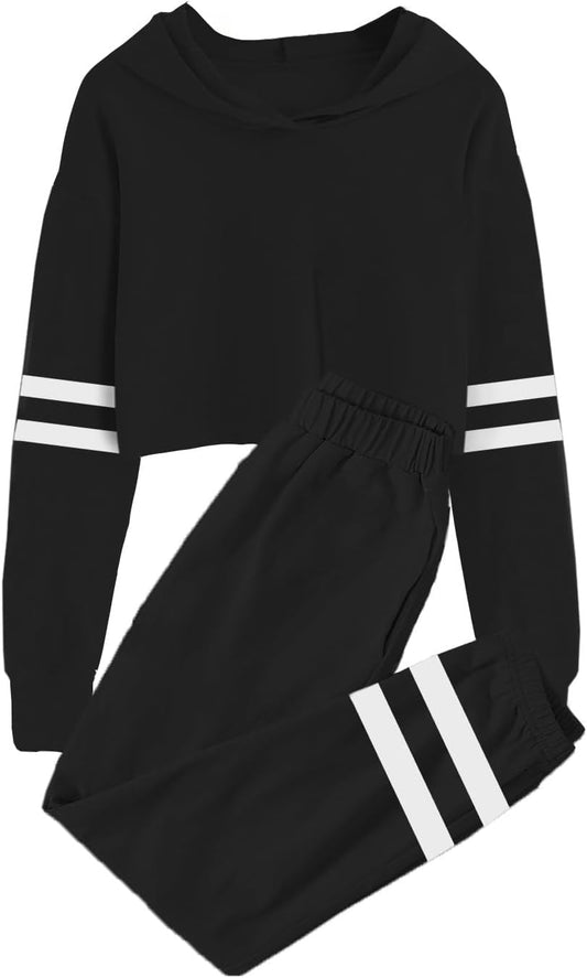 Kids 2 Piece Outfits Girls Crop Tops Hoodies Long Sleeve Fashion Sweatshirts and Sweatpants