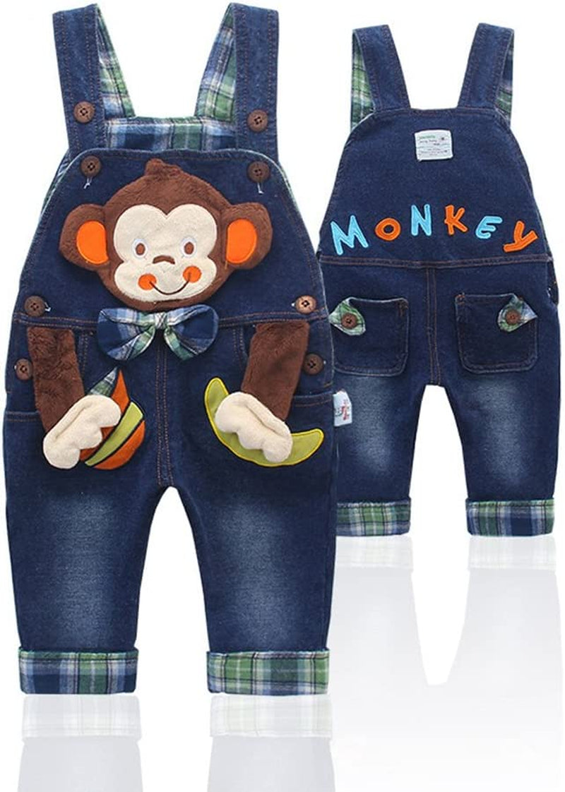 Baby Boy Girl Jean Overalls,Toddler Denim 3D Monkey Dungarees Pants