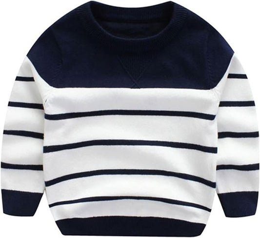 Toddler Baby Cable Knit Sweater for Boys Long Sleeve Crewneck Striped Cotton Pullover Sweatshirt Fall Winter 1-5T