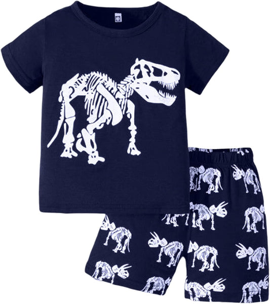 2023 Toddler Kids Boys Summer Short Sleeve Dinosaur T Shirts Tops Shorts Outfits Clothes Set 2 to 7 (1-White, 7 Years)