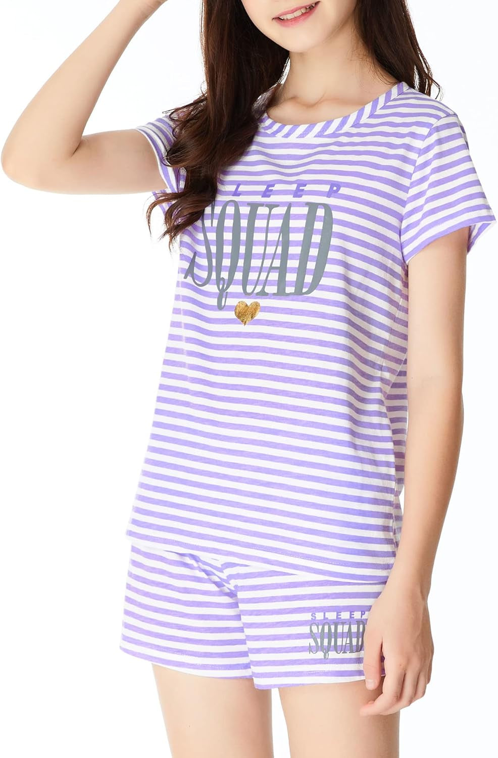 Summer Pajamas for Girls – Stripe & Glittering Heart PJS Pal Cute Jammies Set Big Kids Size 4T-18