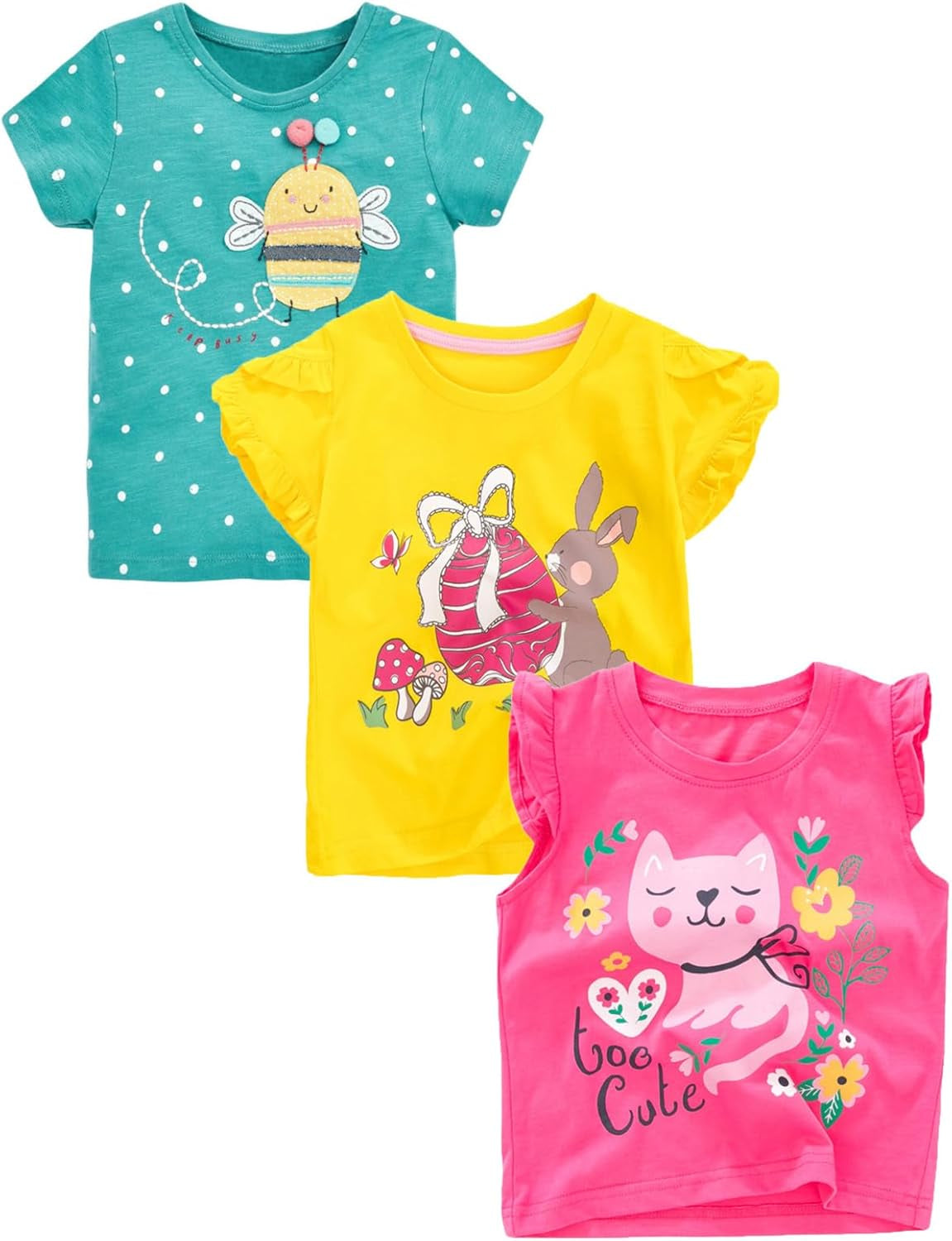 Girls' Tees Ruffle Short Sleeve T-Shirt Cotton Casual Graphic Summer Crewneck Tunic Tops