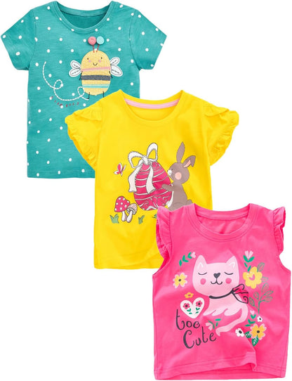 Girls' Tees Ruffle Short Sleeve T-Shirt Cotton Casual Graphic Summer Crewneck Tunic Tops
