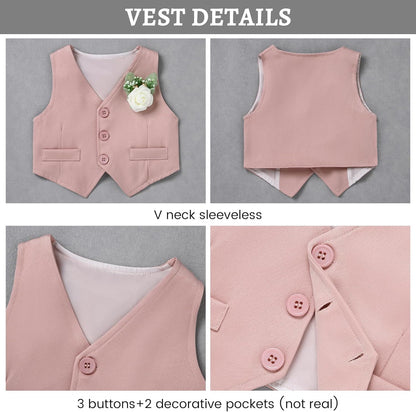 Baby Boy Clothes Suits Infant Gentleman Outfit Collared Dress Shirt+Vest+Tie+Corsage+Pants 5Pcs Baby Suit Sets