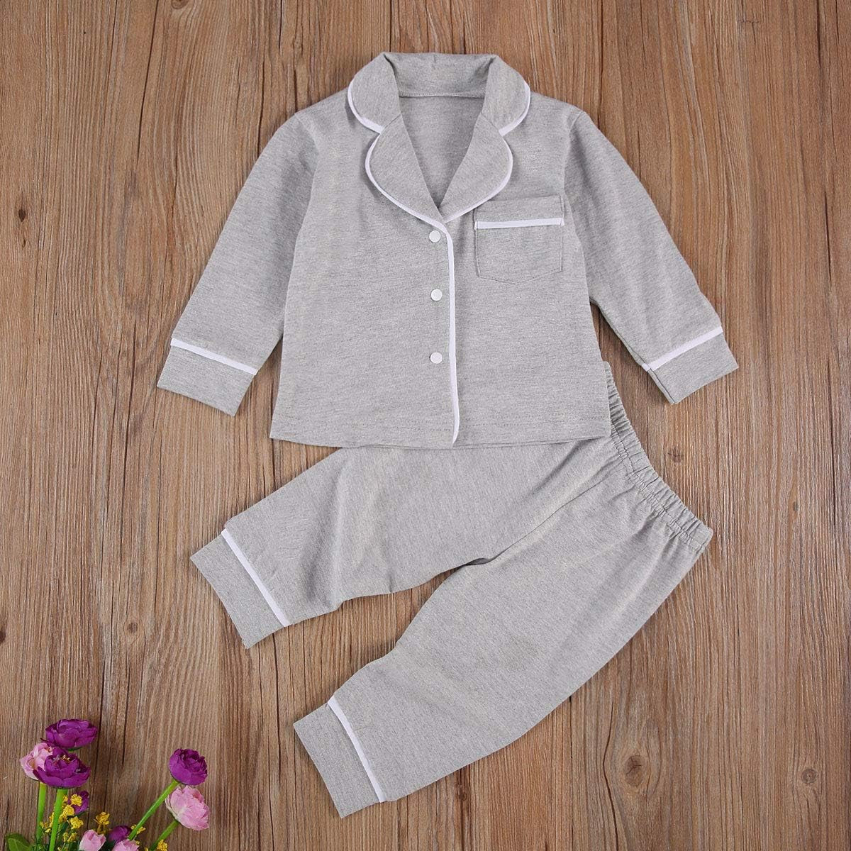 Toddler Baby Button-Down Pajamas Set, Cotton 2-Pcs-Pjs Set Shirt and Pants Sleepwear for Unisex Kids