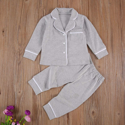 Toddler Baby Button-Down Pajamas Set, Cotton 2-Pcs-Pjs Set Shirt and Pants Sleepwear for Unisex Kids